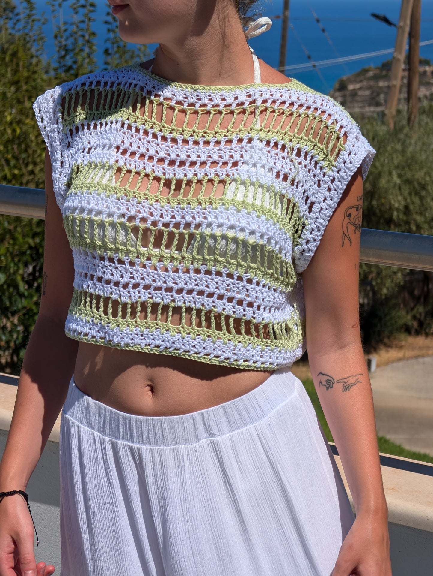 Striped Green Sleeveless Jumper