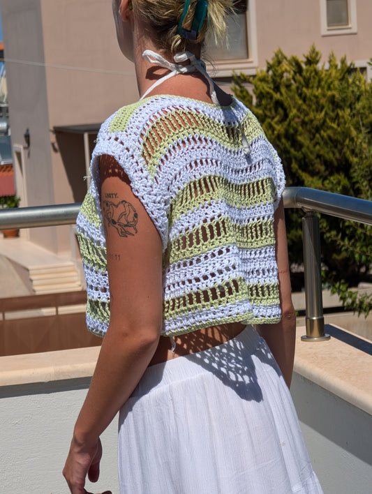 Striped Green Sleeveless Jumper